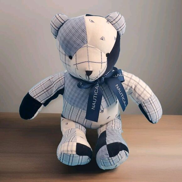 Nautica Kids Corduroy Patchwork Teddy Bear Stuffed Animal Plush Nursery Appx 15" - Picture 1 of 9